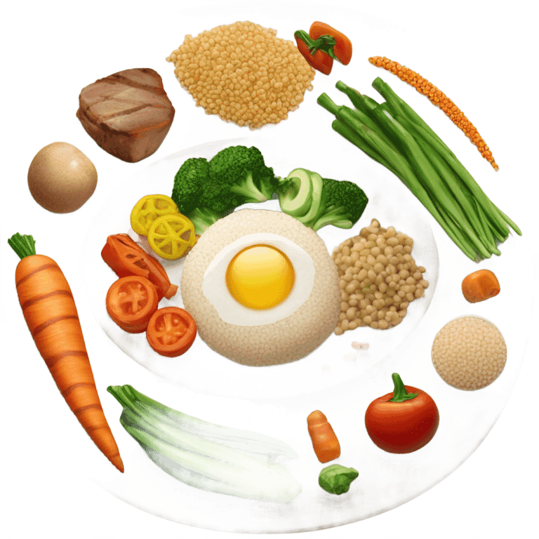 round white plate with healthy food emoji