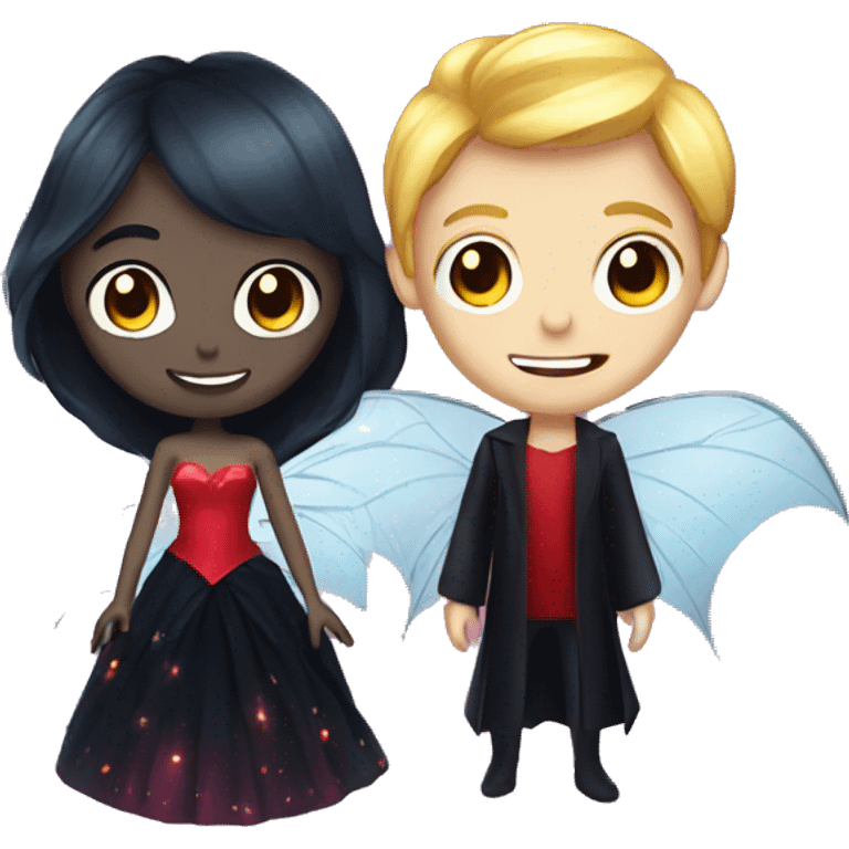 Fairy and vampire with sparkles around them emoji