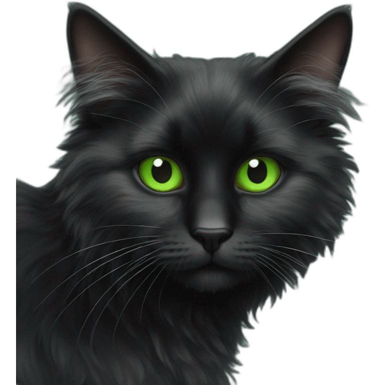 Angora curious black cat with green eyes emoji