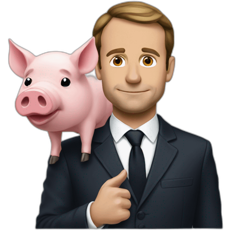 Macron with a pig head emoji