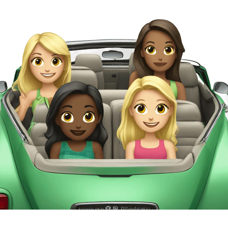 2 blonde and 2 brunette girls in a green convertible volkswagen  emoji