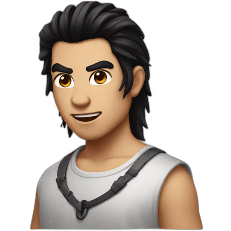 Boy with black hair mullet hairstyle, and demon horns emoji