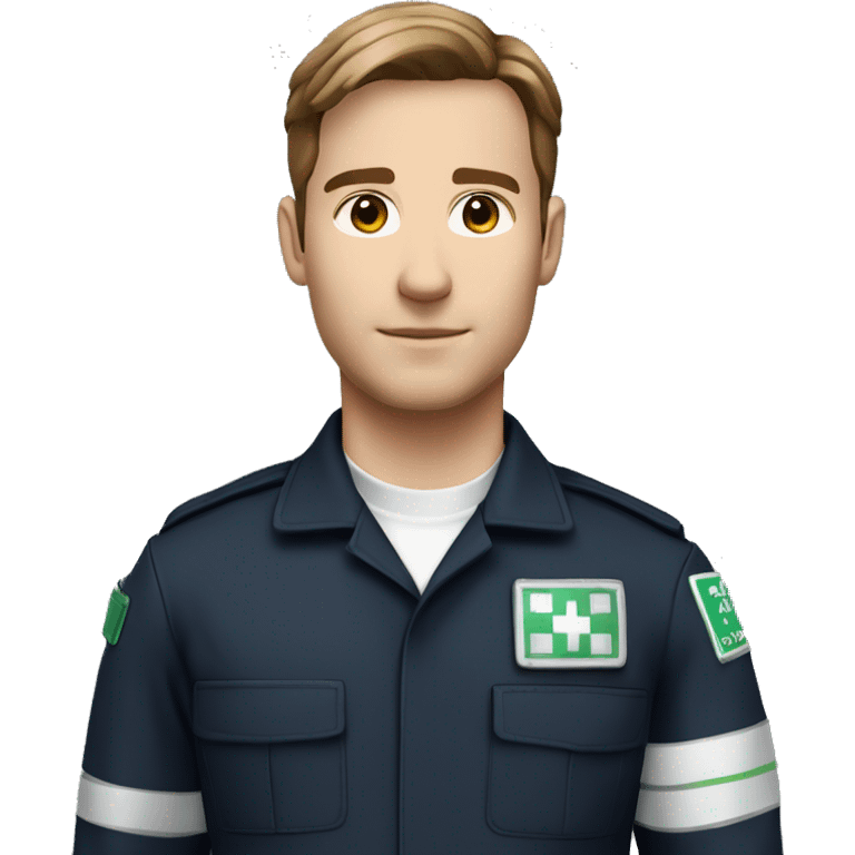 Male paramedic, uk ambulance service uniform, brown hair, light tanned skin emoji