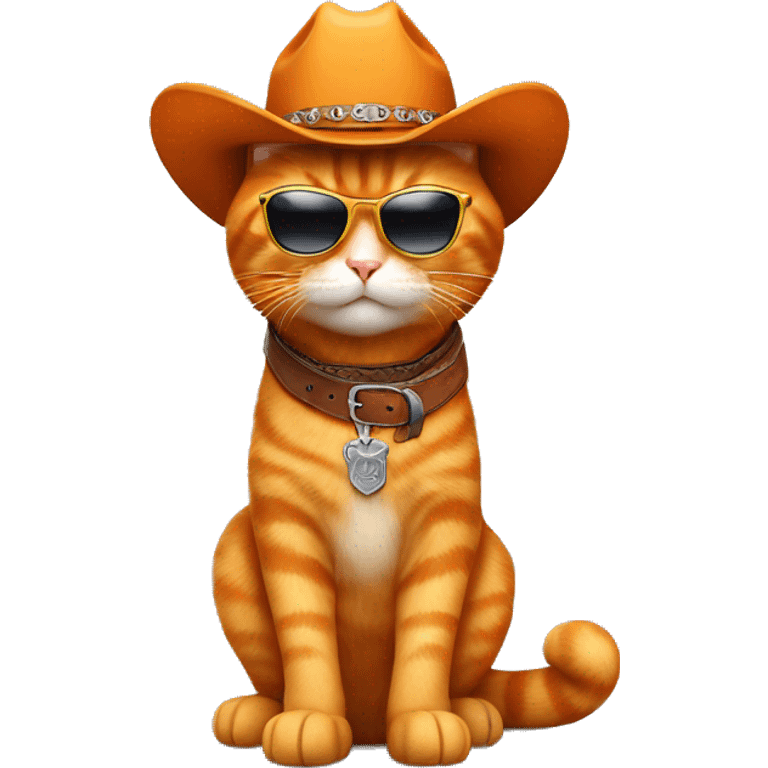 Orange cat wearing cowboy boots, cowboy hat, sunglasses & a belt emoji