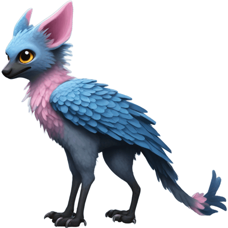 Trico The Last Guardian Quadrupedal Creature With Blue Horns, Grey feather Wings, And long tufted tail, black muzzle, pink scaly legs emoji