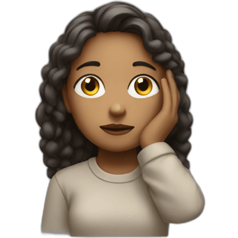 thinking girl with hand on her face looking up emoji