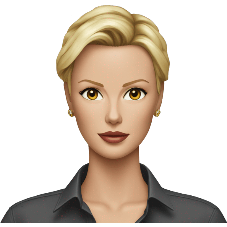 ultra realistic charlize theron wearing shirt emoji