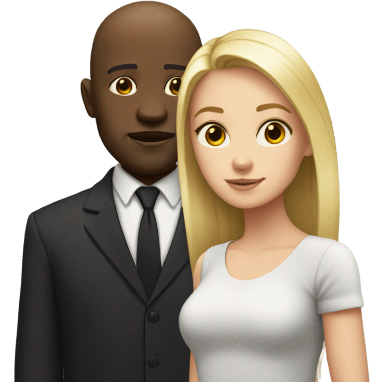 Blonde girl with bald Black man emoji