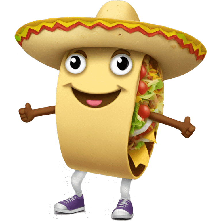 taco with arms and legs and a backwards hat emoji