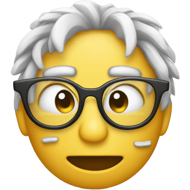 crying laughing emoji wearing debugging glasses with tiny code errors floating around emoji