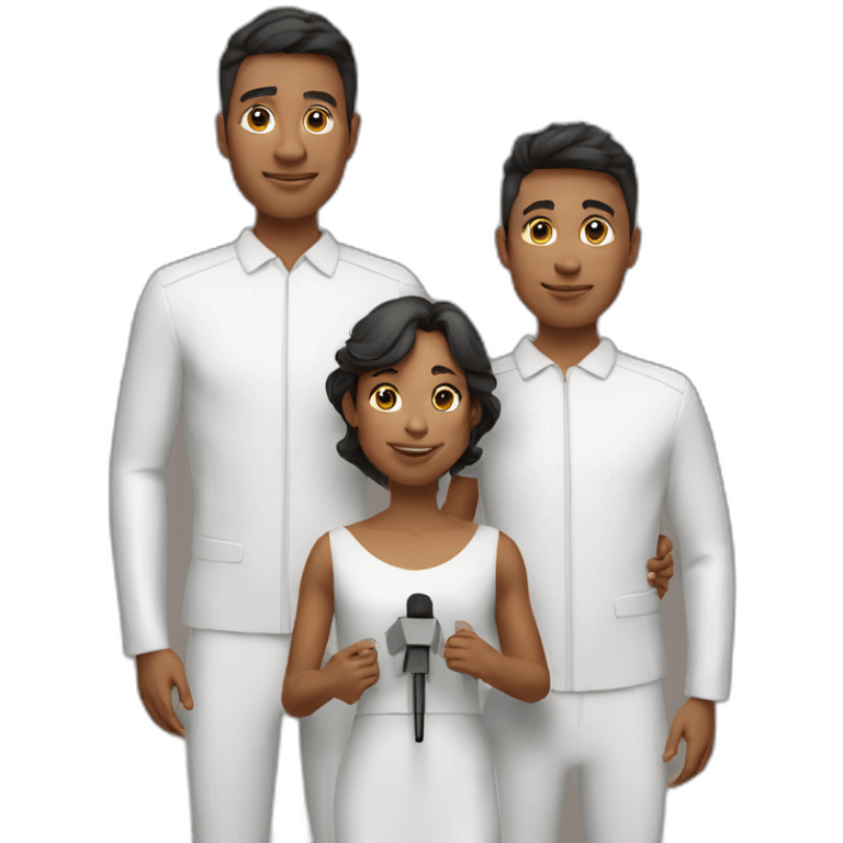 Mother with two sons on the third podium at the award ceremony emoji