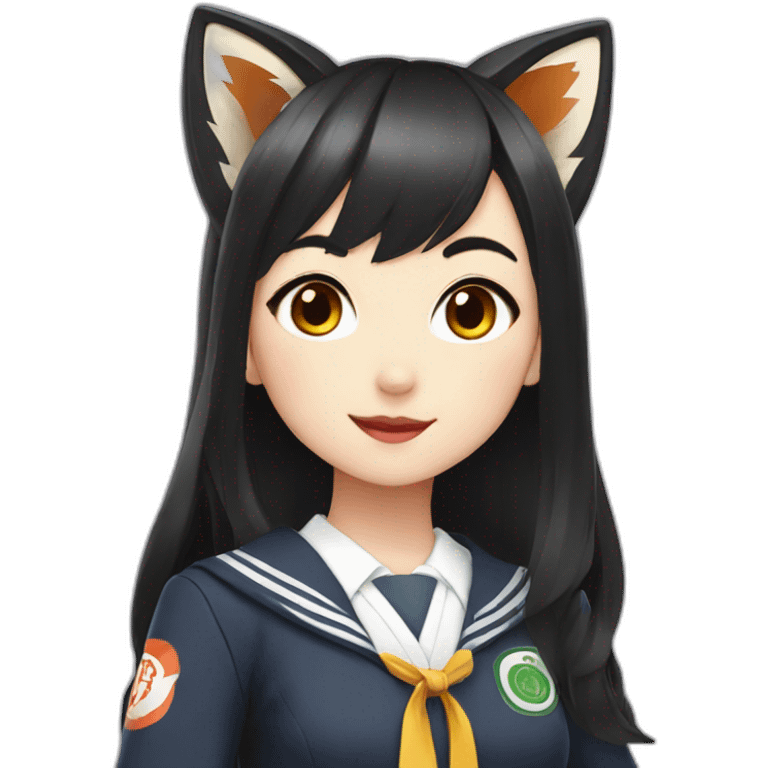 fox girl with black haired in Japanese school uniform emoji