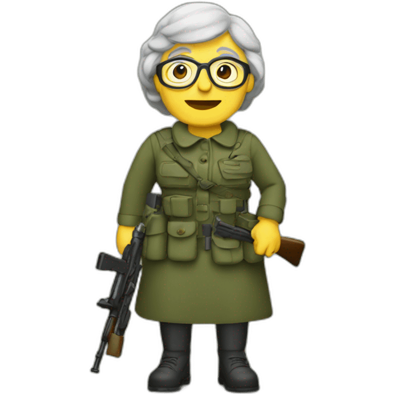 Granny in army with gun emoji