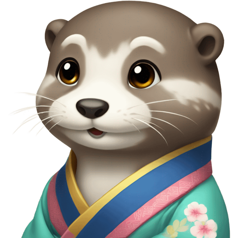 A cute otter wearing traditional Korean hanbok for Korean holidays, visible only up to its neck. emoji