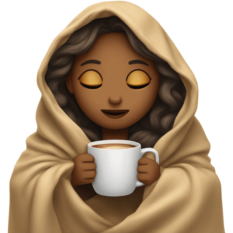 girl inside a blanket sipping coffee eyes closed emoji