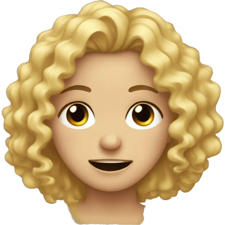 a blonde curly haired woman trying to smile but crying and she looks pained emoji