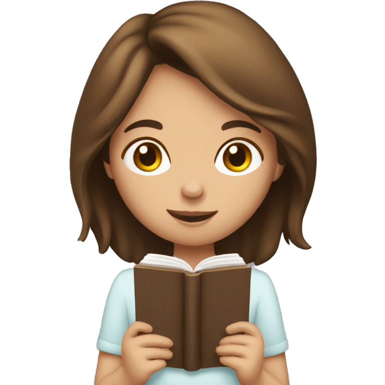 A girl with brown hair is reading a book. emoji