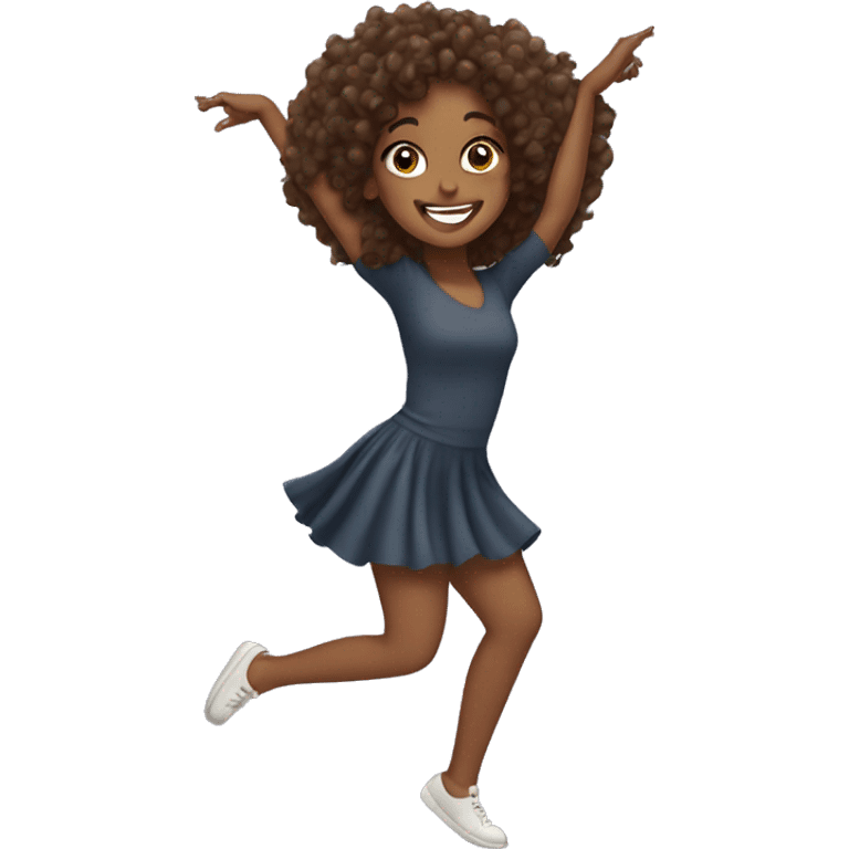 Brown girl with curly hair happy for Friday dancing emoji