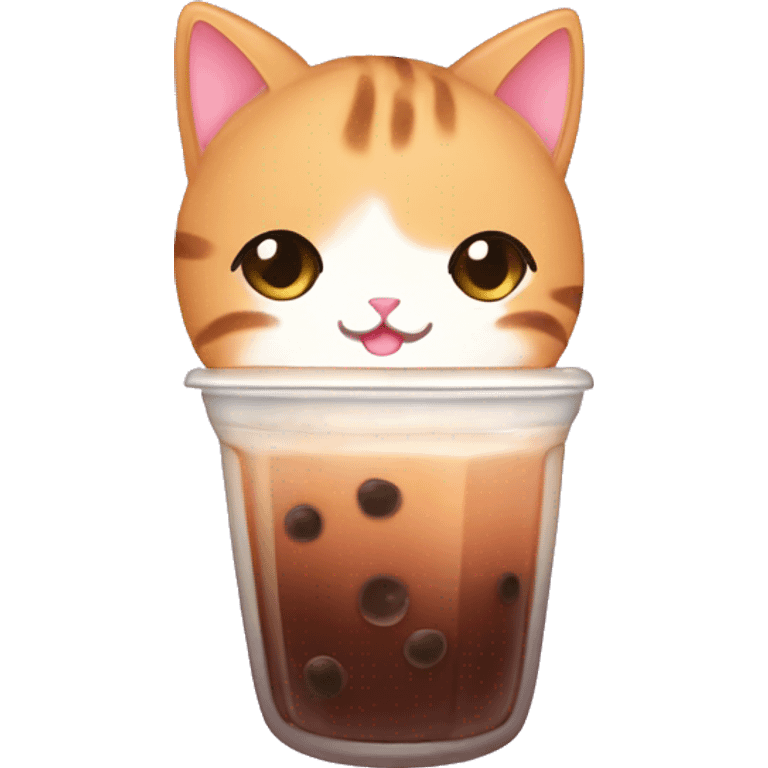 Cute kawaii cat drink boba tea emoji