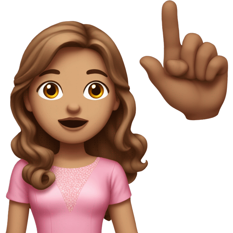 white girl with long brown hair and pink dress blowing a kiss  emoji