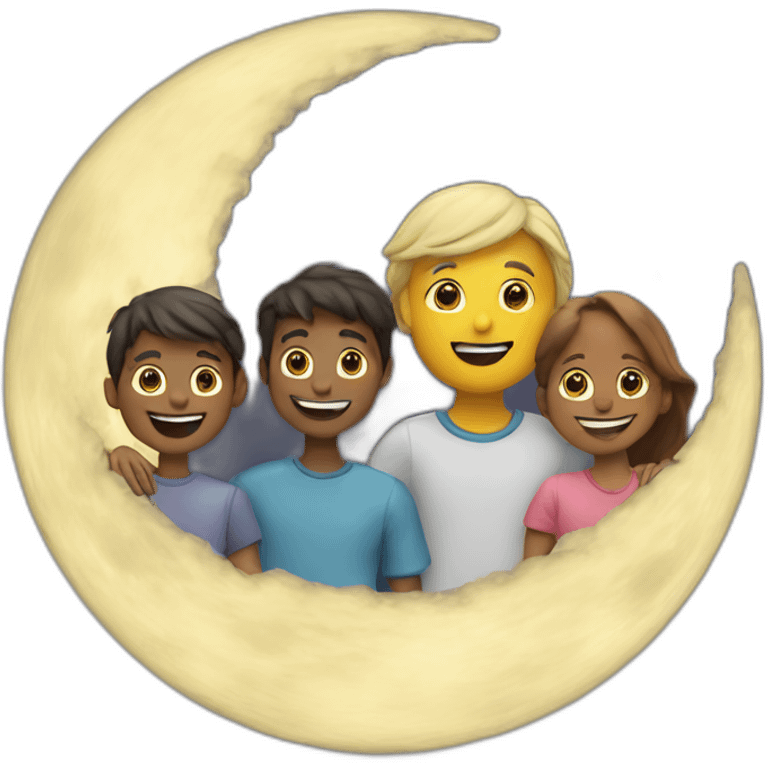 moon with a group of three friends in front of it emoji