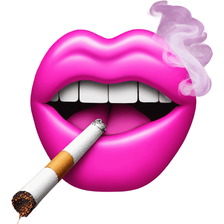 Neon pink lips are blowing smoke, and a cigarette is in her mouth emoji