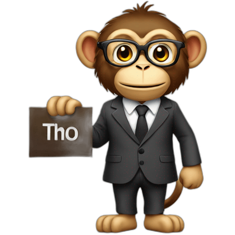 monkey professor with suit holding a sign with like emoji