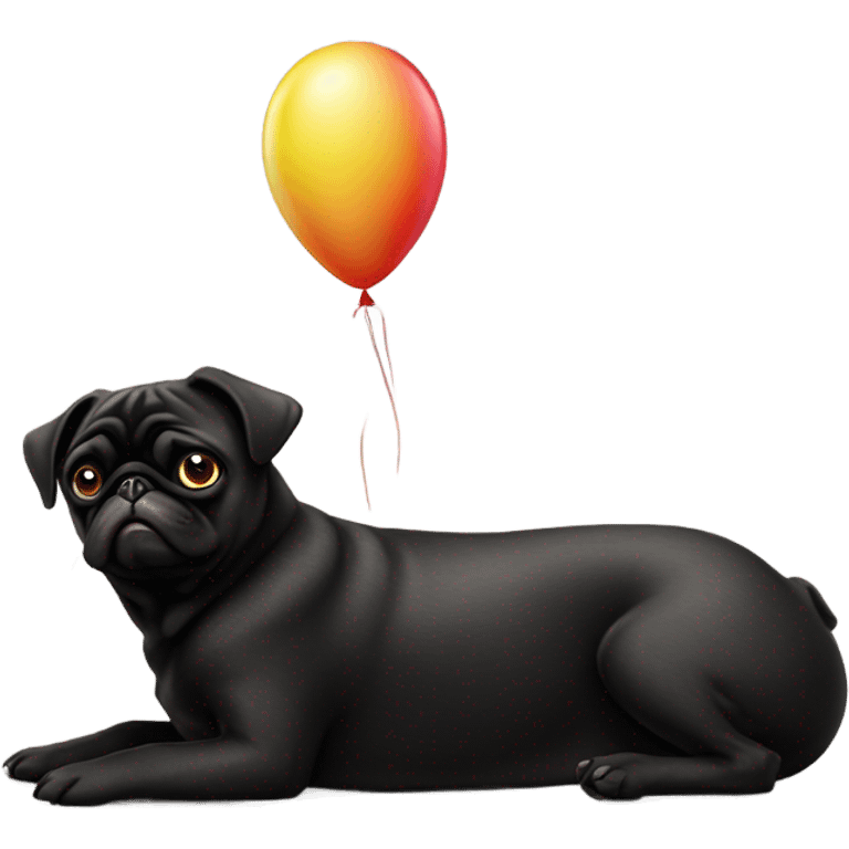 Black pug  and a ballon with the words  “I’m sorry” emoji