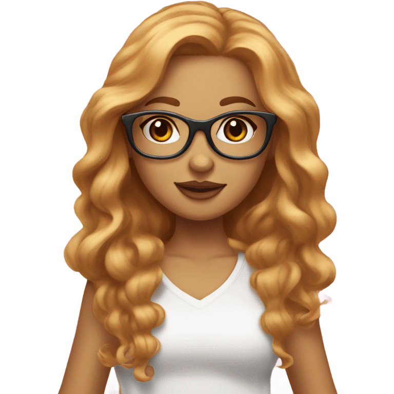 Strawberry blonde girl with curvy figures with brown eyes and light skinned with pink glasses emoji