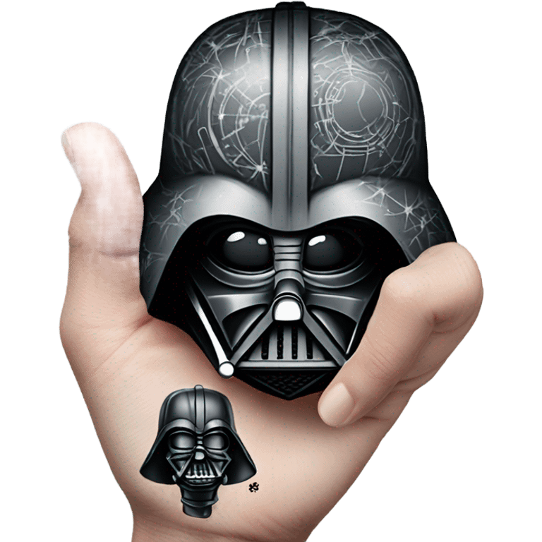 Tattooing darth vader’s head on a hand emoji