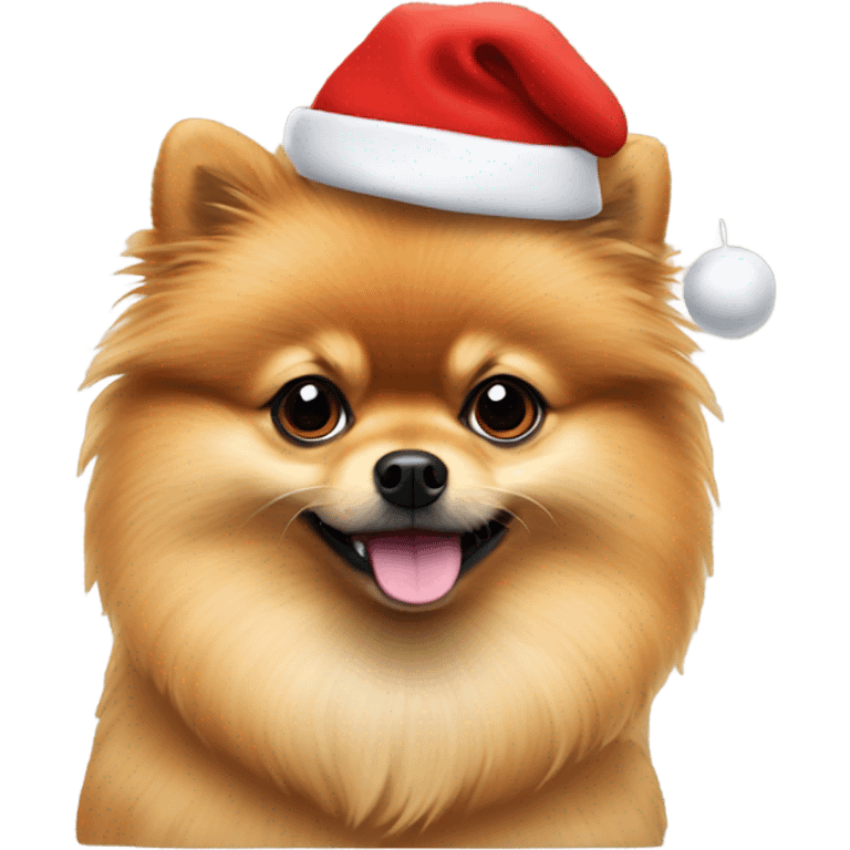 Tan Pomeranian with Santa hat emoji