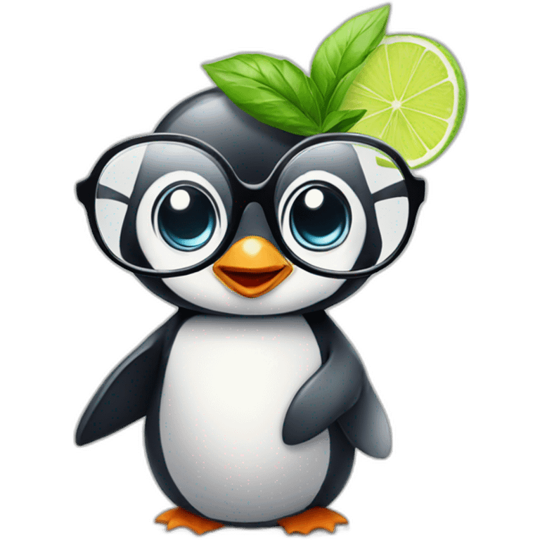 baby penguin with big glasses drinking mojito emoji