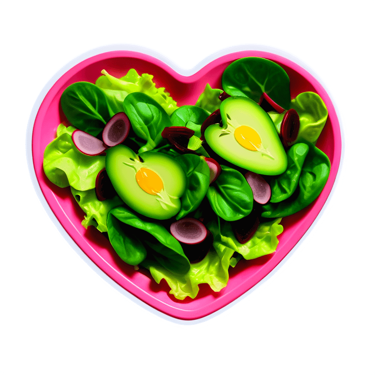 green salad in a pink heart shaped plate   emoji