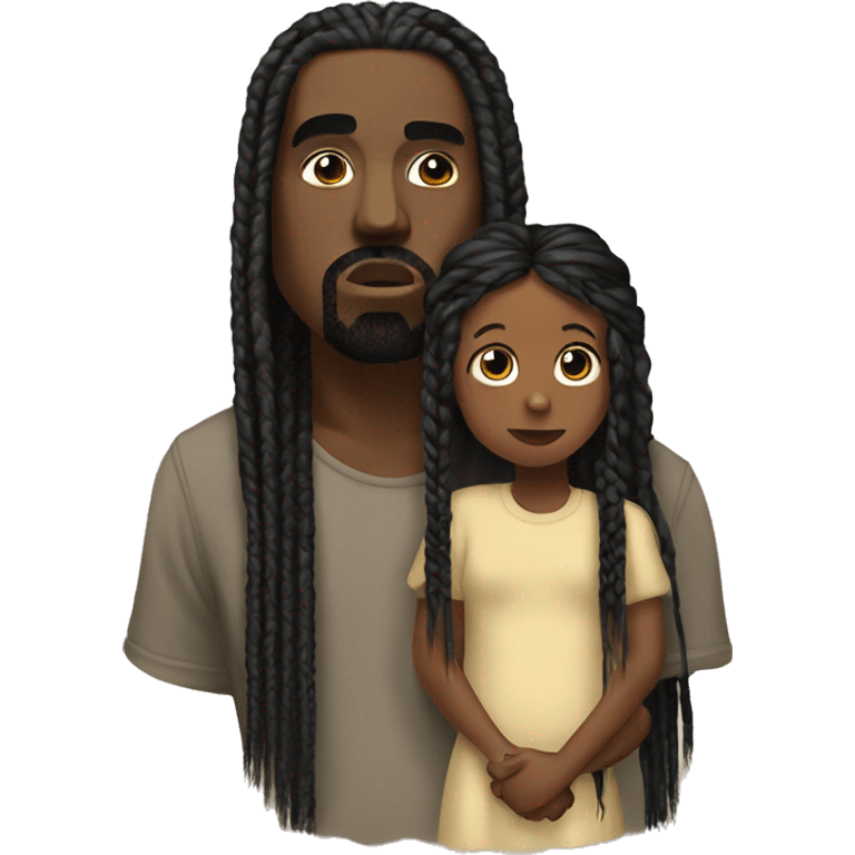 Kanye west and his daughter with long black braids rapping emoji