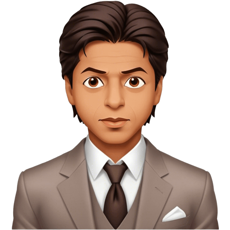 Cinematic Realistic portrait of Shah Rukh Khan, portrayed as a charismatic film star with expressive features and stylish contemporary attire, rendered in rich, dynamic lighting that captures his magnetic presence emoji