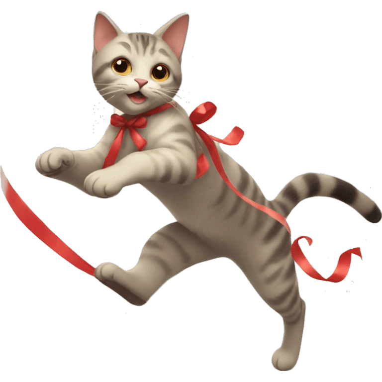 cat chasing long ribbon emoji