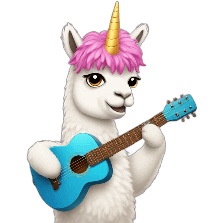 an alpaca dressed as a unicorn who plays guitar emoji