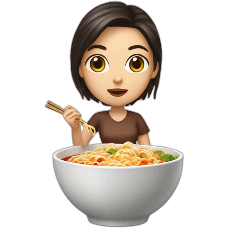 brunette eating ramen bowl emoji