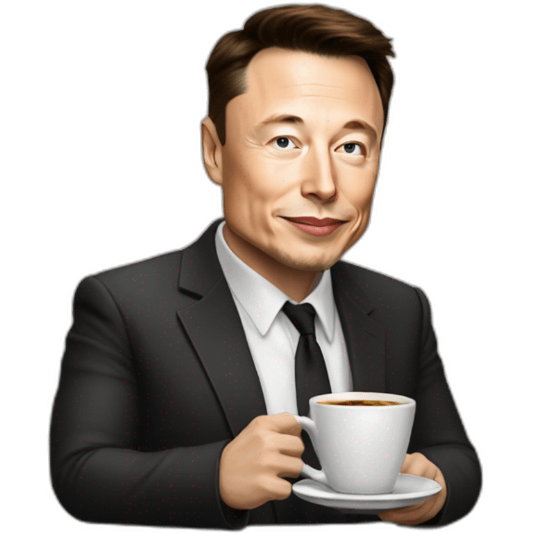 Elon musk driking a cup of coffee and coffee  emoji