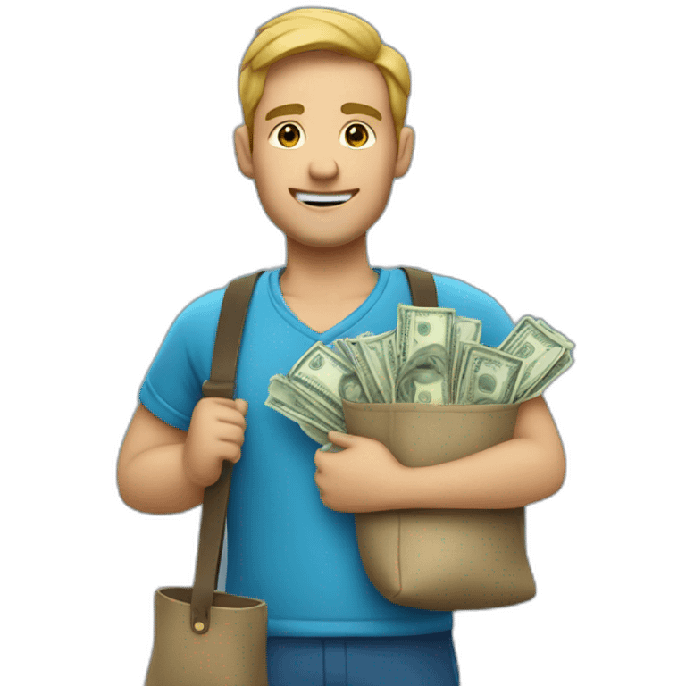 man with money bag in blue cloths emoji