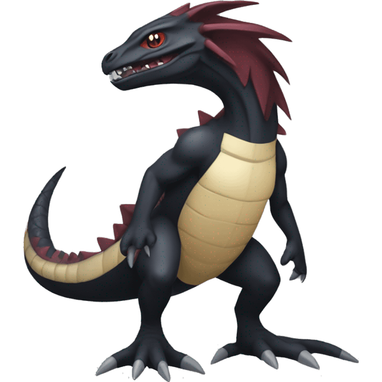 cool edgy black and maroon Dark-type nargacuga reptile Pokémon full body emoji