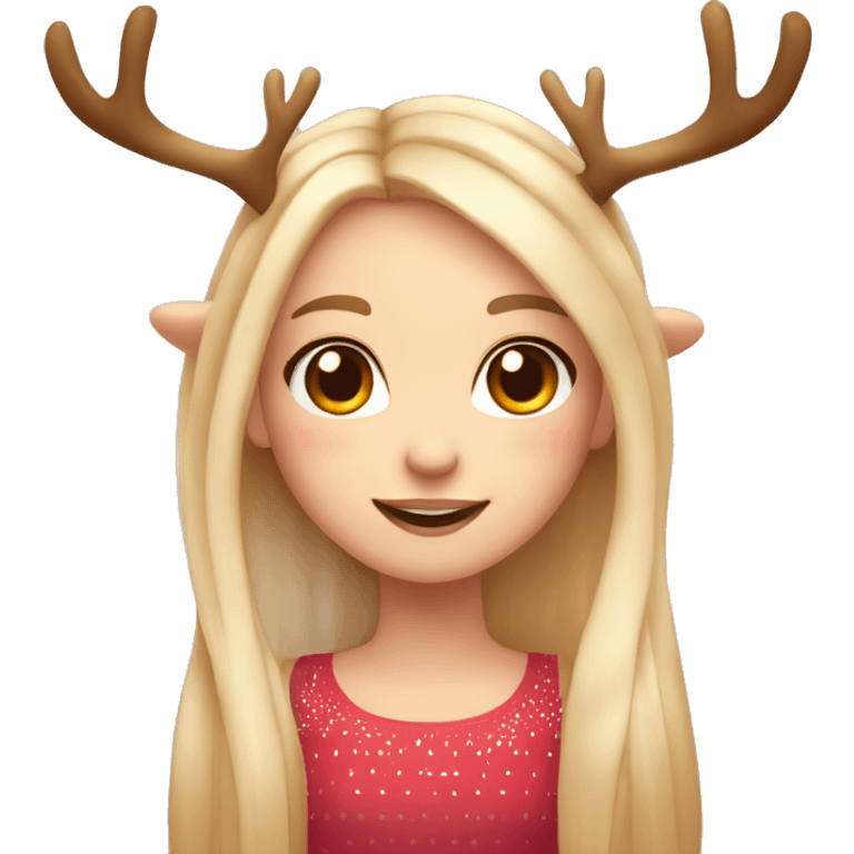 blushing blonde reindeer girl long straight hair and antlers with cute dots  emoji