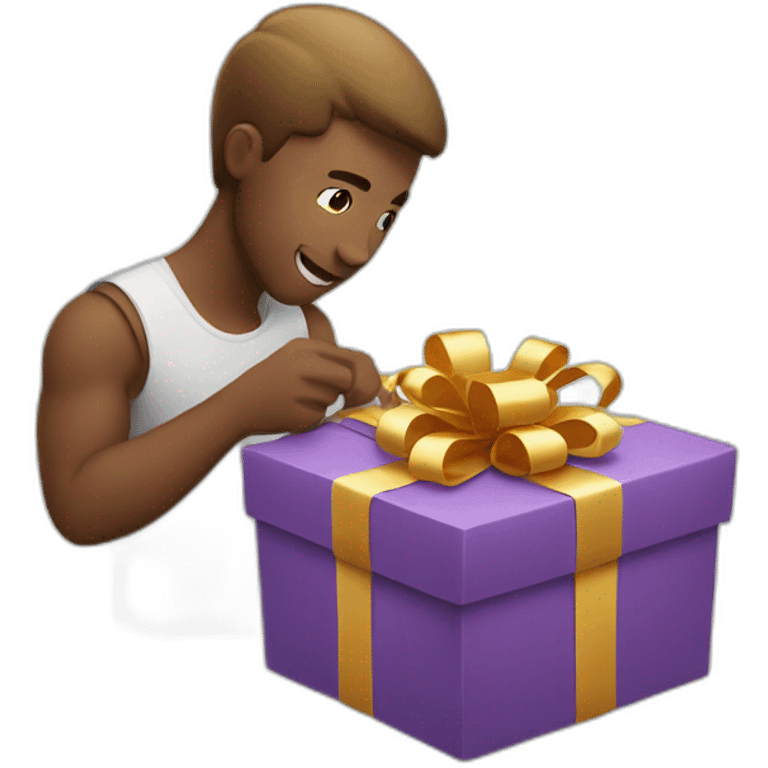 white guy opening gift love emoji