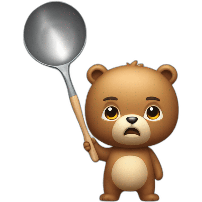 really angry and offended cute cuddly bear toywith a frying pan in hand emoji