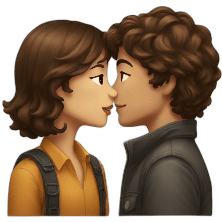 a brown short haired boy and brown long haired girl kissed emoji