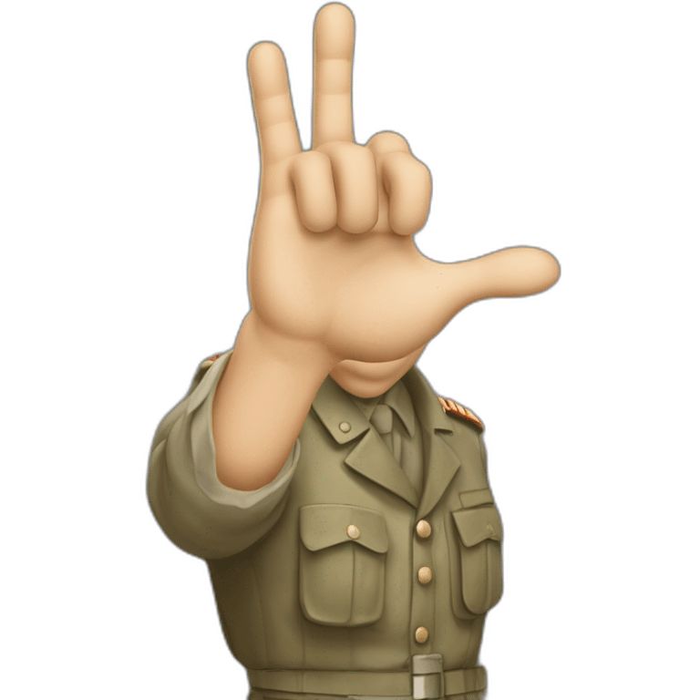 A man in a soldier suit from world war one raising their right hand vertically to around 45 degrees.all of his fingers are pointing forward. His arm is stretched out emoji