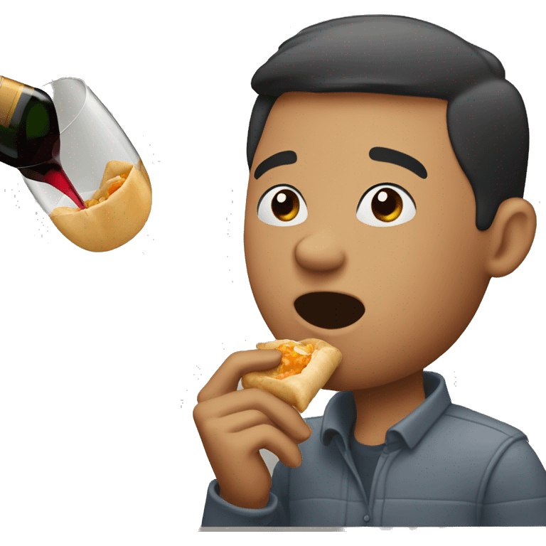 guy drinking wine eating egg roll emoji