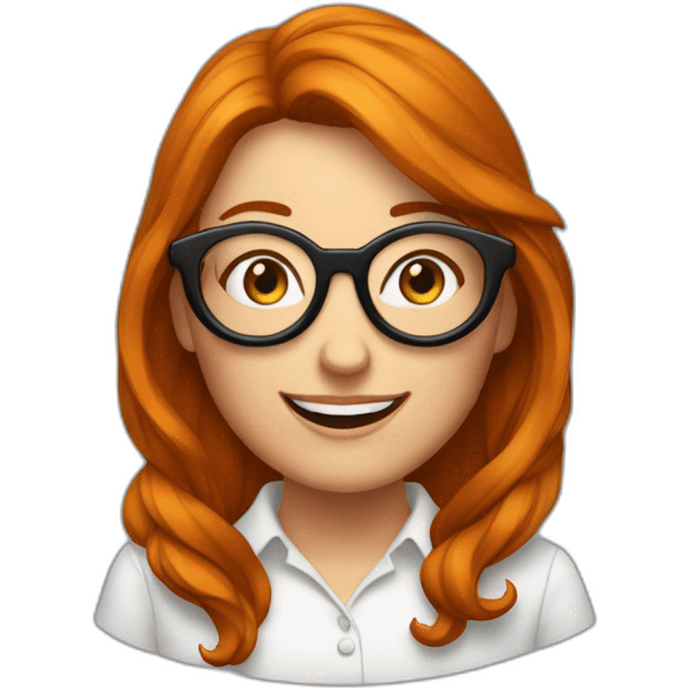 Femme rousse avec grosses lunettes rondes saute de joie emoji