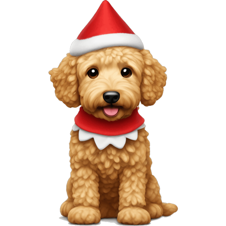 Mini golden doodle with elf on the shelf on its back emoji