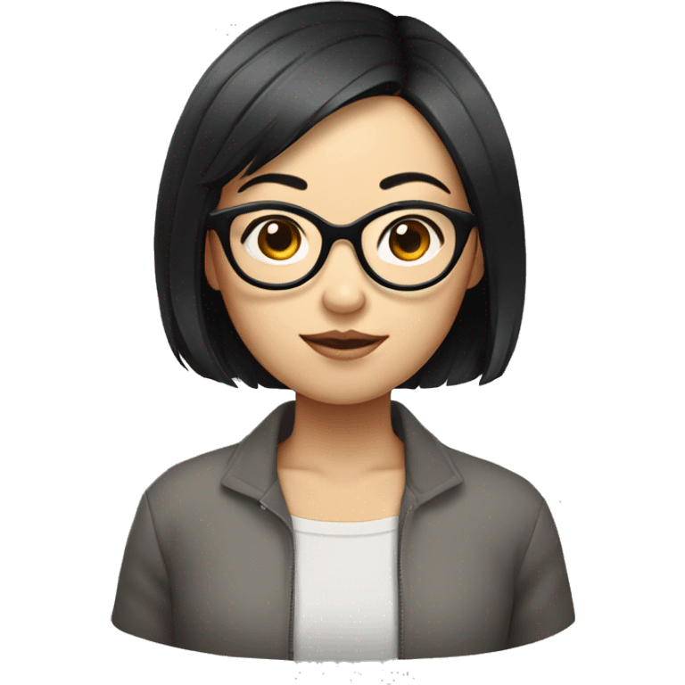 Asian girl with short black hair and wired glasses emoji